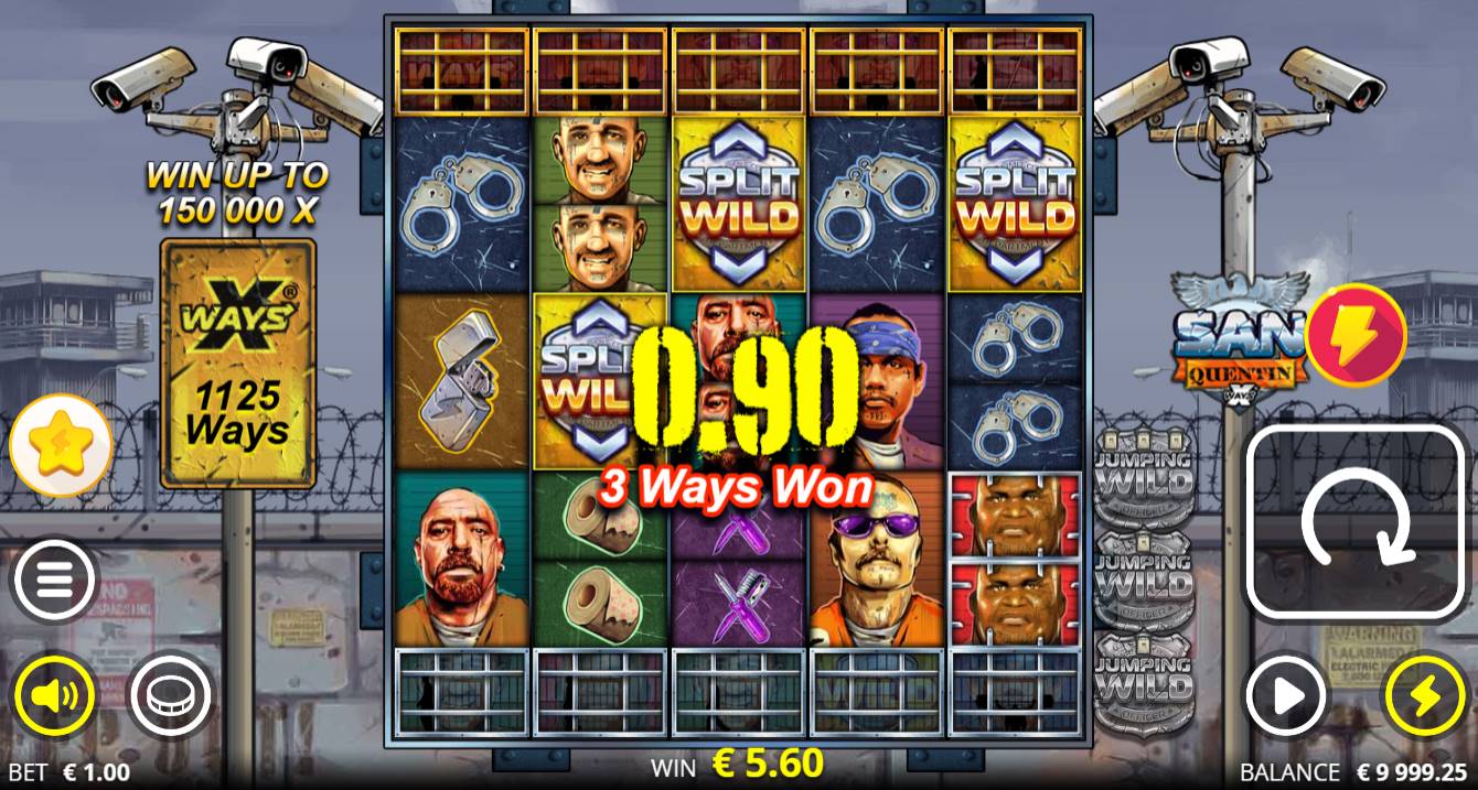 San Quentin xWays slot game interface displaying prison theme