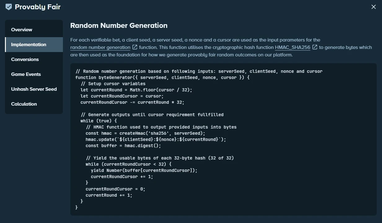 Stake provably fair verification tool with client seed, server seed and nonce inputs