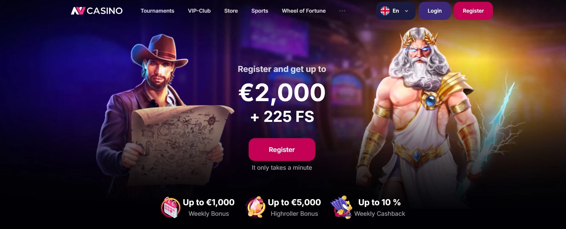 NV Casino homepage advertising a €2,000 plus 225 free spins welcome package NV Casino homepage advertising a €2,000 plus 225 free spins welcome package