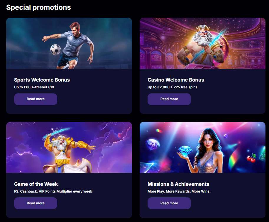 NV Casino promotions page showing casino and sports welcome bonus cards NV Casino promotions page showing casino and sports welcome bonus cards