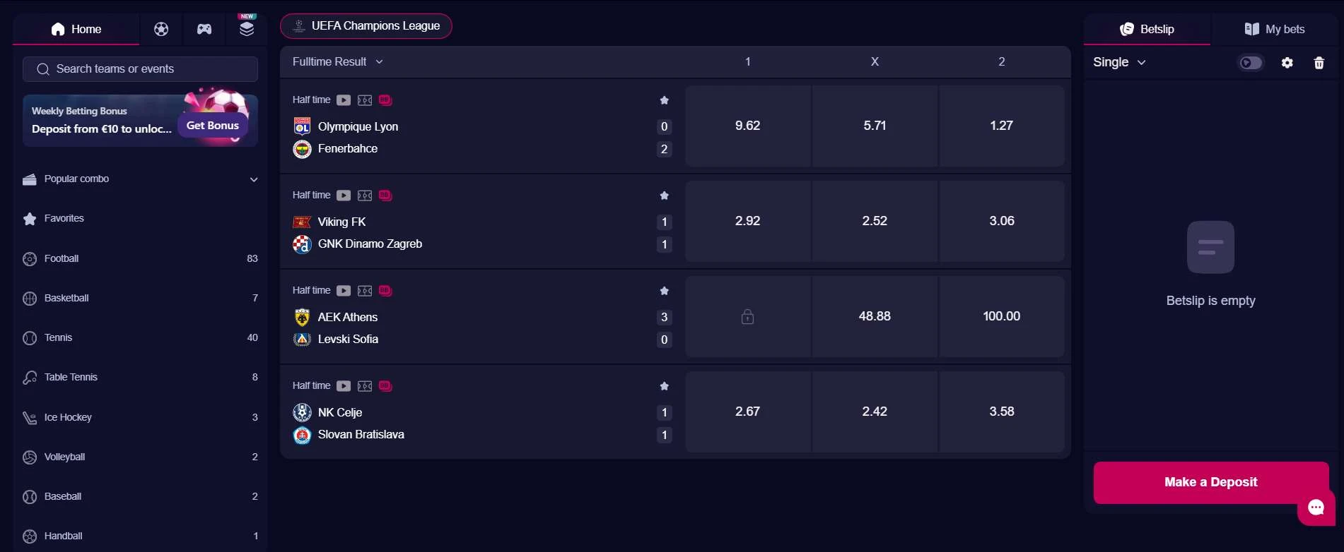 NV Casino sportsbook showing Champions League fixtures and odds NV Casino sportsbook showing Champions League fixtures and odds