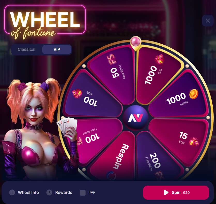 NV Casino VIP Wheel of Fortune with €20 spin cost NV Casino VIP Wheel of Fortune with €20 spin cost